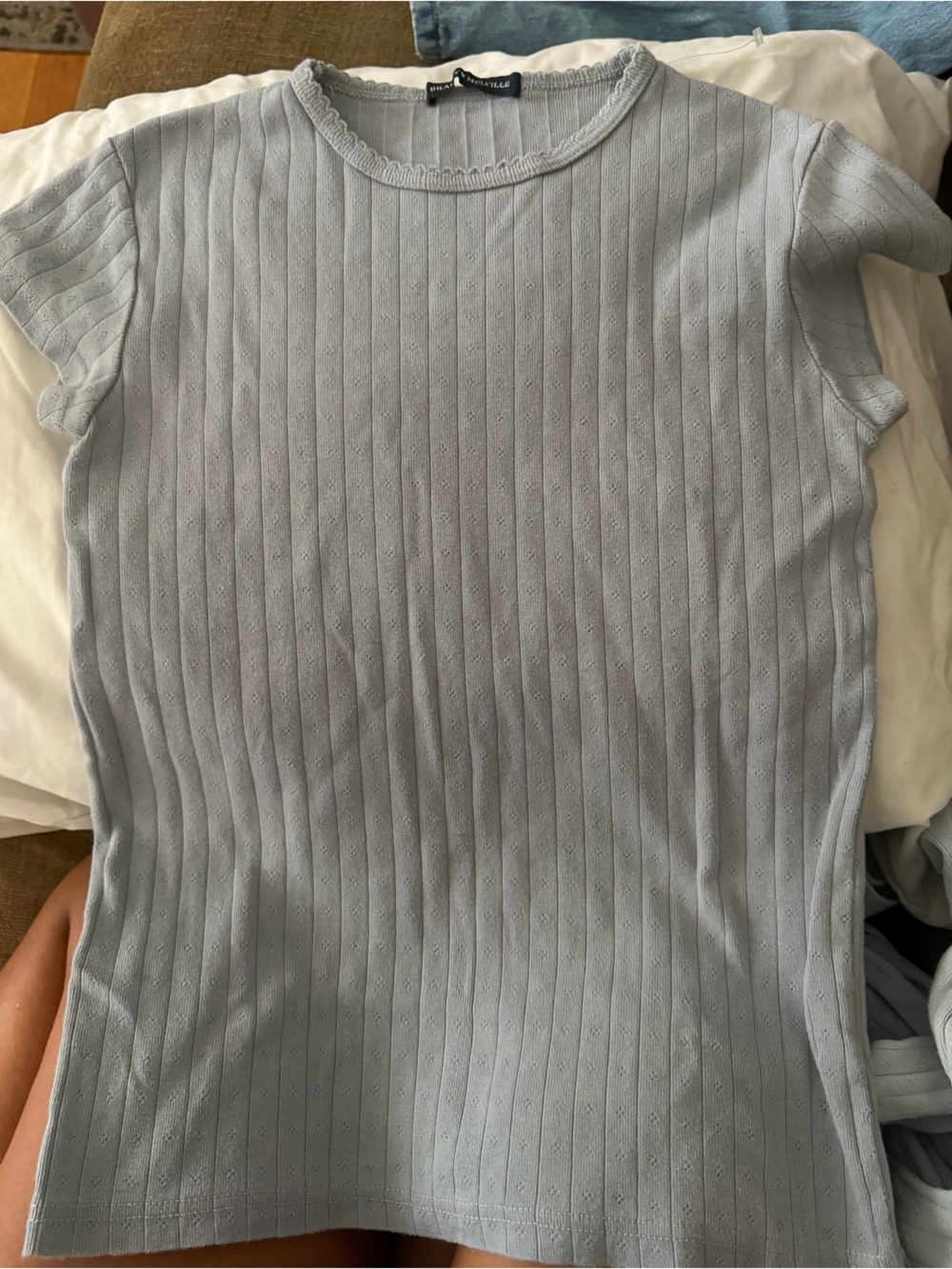 Brandy Melville Light Blue Ribbed Short Sleeve Top